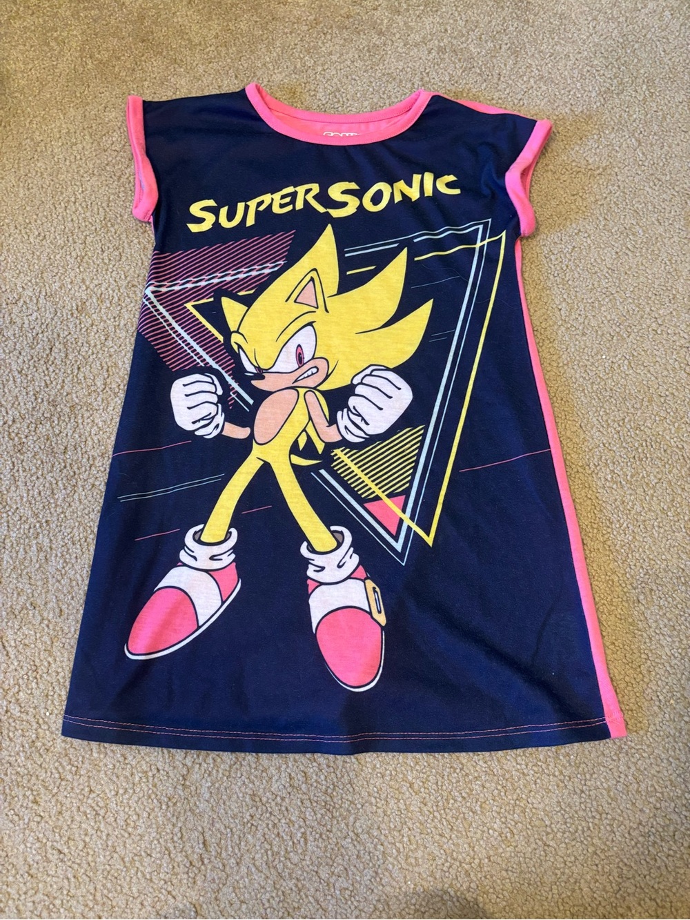 SuperSonic Sonic The Hedgehog Graphic Nightshirt - Black & Yellow with Pink Trim